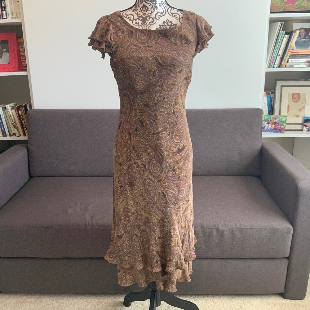 Jones New York Brown Paisley Midi Dress